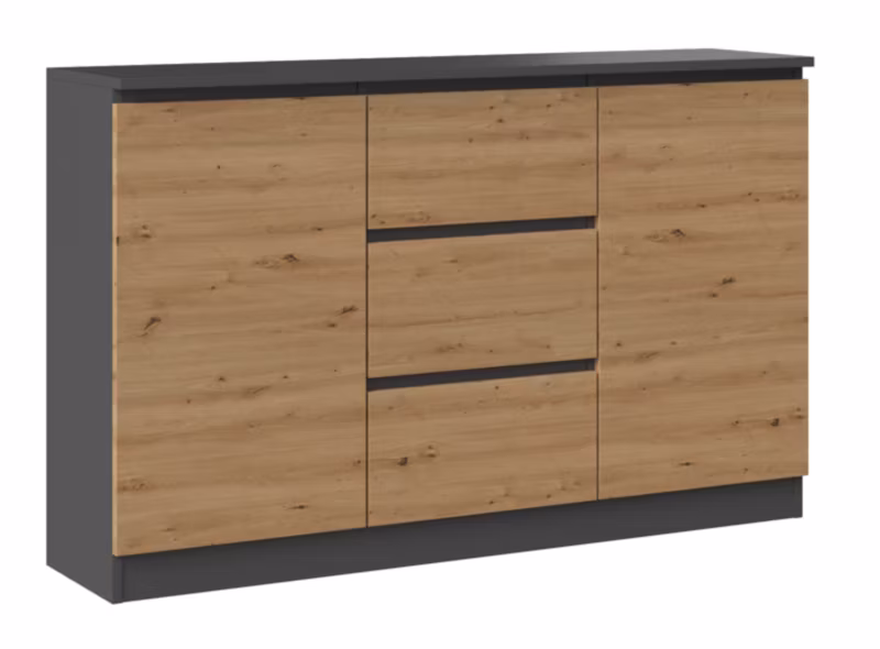 Komoda Topeshop 2D3S 120 Drzwi Szuflady Antracyt Dąb Artisan 40x120x75 cm 1 szt.