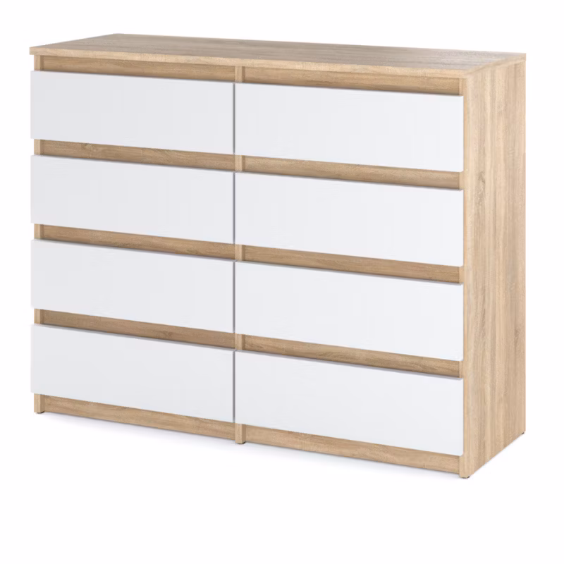 Komoda Hurtownia-Mebli Szuflady 8 Hugo Duża 120cm Dąb Sonoma Biały Mat 120×33.5×92.5 cm 1szt.