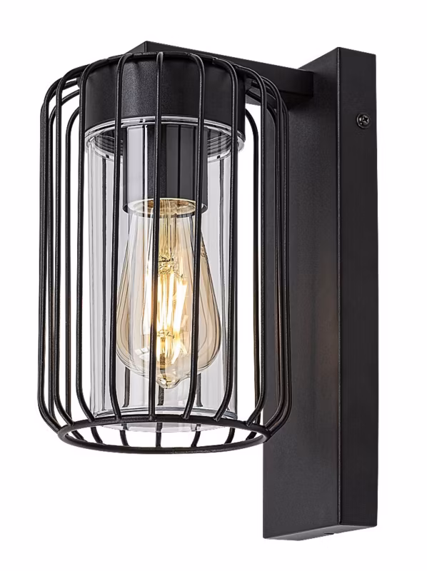Kinkiet ścienny zewnętrzny Rabalux Tarpa czarno-przezroczysty 1 x E27 x IP44 wym: 27 x 13,5 x 17,5 cm – 1 szt.