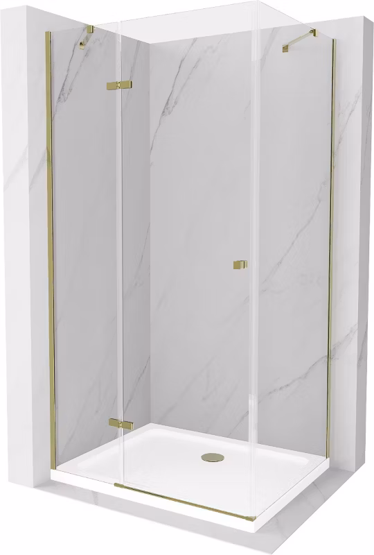 Kabina prysznicowa Mexen Roma uchylna 70 x 100 cm transparent złota + brodzik Flat