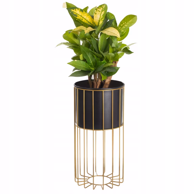 Kwietnik Urokliwe Wnętrza Stojący Metalowy Czarno Złoty Stojak Loft Druciany 42Cm – 1 szt.