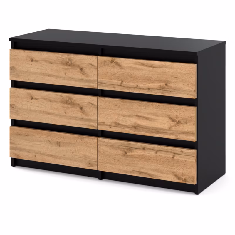 Komoda Hurtownia-Mebli Szuflady 6 Hugo Średnia 100cm Czarny Mat Dąb Wotan 100×33.5×71.5 cm 1szt.