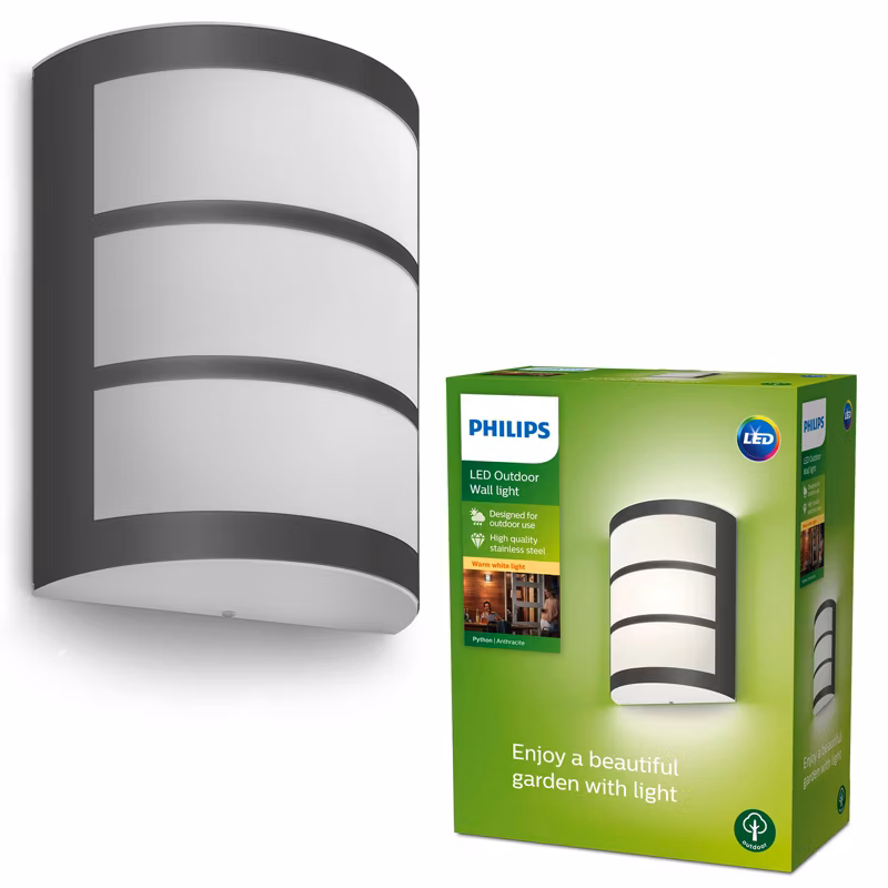 Kinkiet Ogrodowy Python Philips Lampa Elewacyjna Zewnętrzna LED 6W 450lm 2700K Antracyt IP44 1 szt.