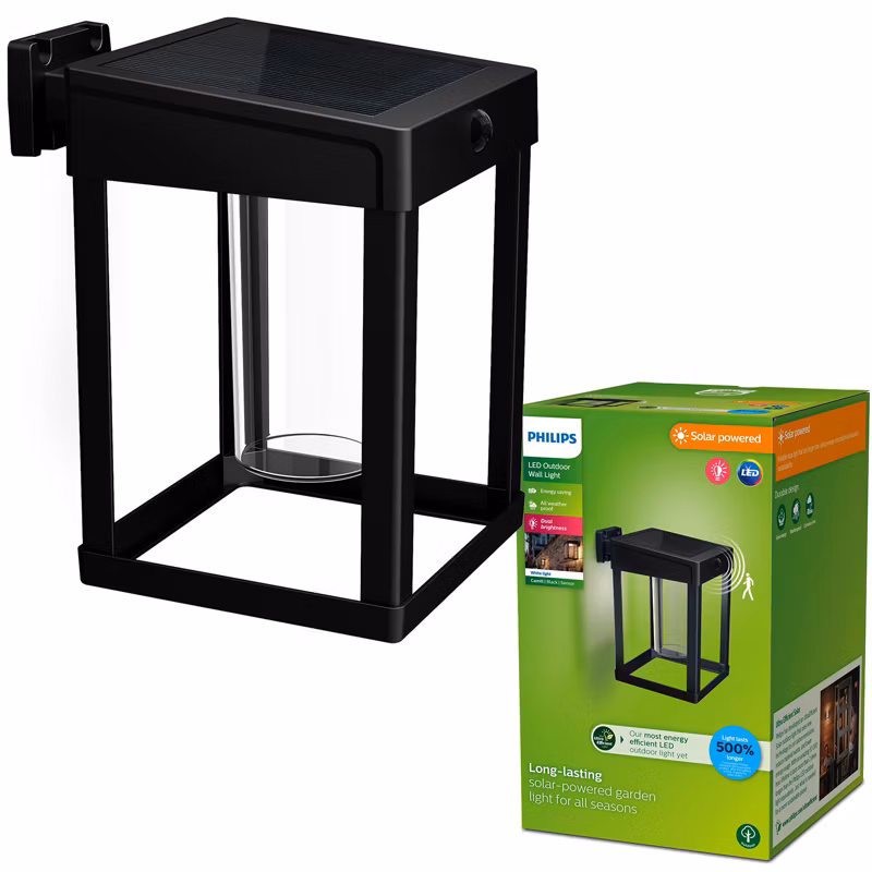 Kinkiet Ogrodowy Philips Lampa Solarna Elewacyjna Zewnętrzna LED 1.4W 250lm 3000K z Czujnikiem Ruchu i Zmierzchu Czarna 1 szt. 8720169263918