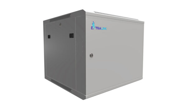 Szafa rack montowana na ścianie, drzwi blaszane pełne Extralink 9U 600×600 ASP Szara