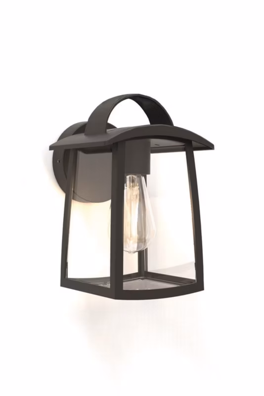 Kinkiet ścienny zewnętrzny Lutec Kelsey czarno-przezroczysty 1 x E27 x 40W IP44 wym: 26,5 x 17 x 18,5 cm – 1 szt.