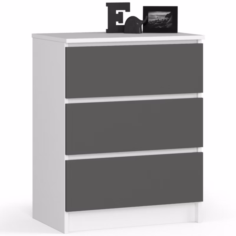 Komoda Akord K60 Biała 60 cm 3 szuflady kolor Grafit Szary mat 60x40x77 cm 1 szt.