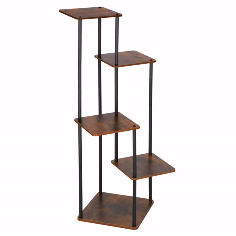 Kwietnik metalowy z 5 półkami Springos 105,5 cm nowoczesny loft czarno-brązowy 1 szt.