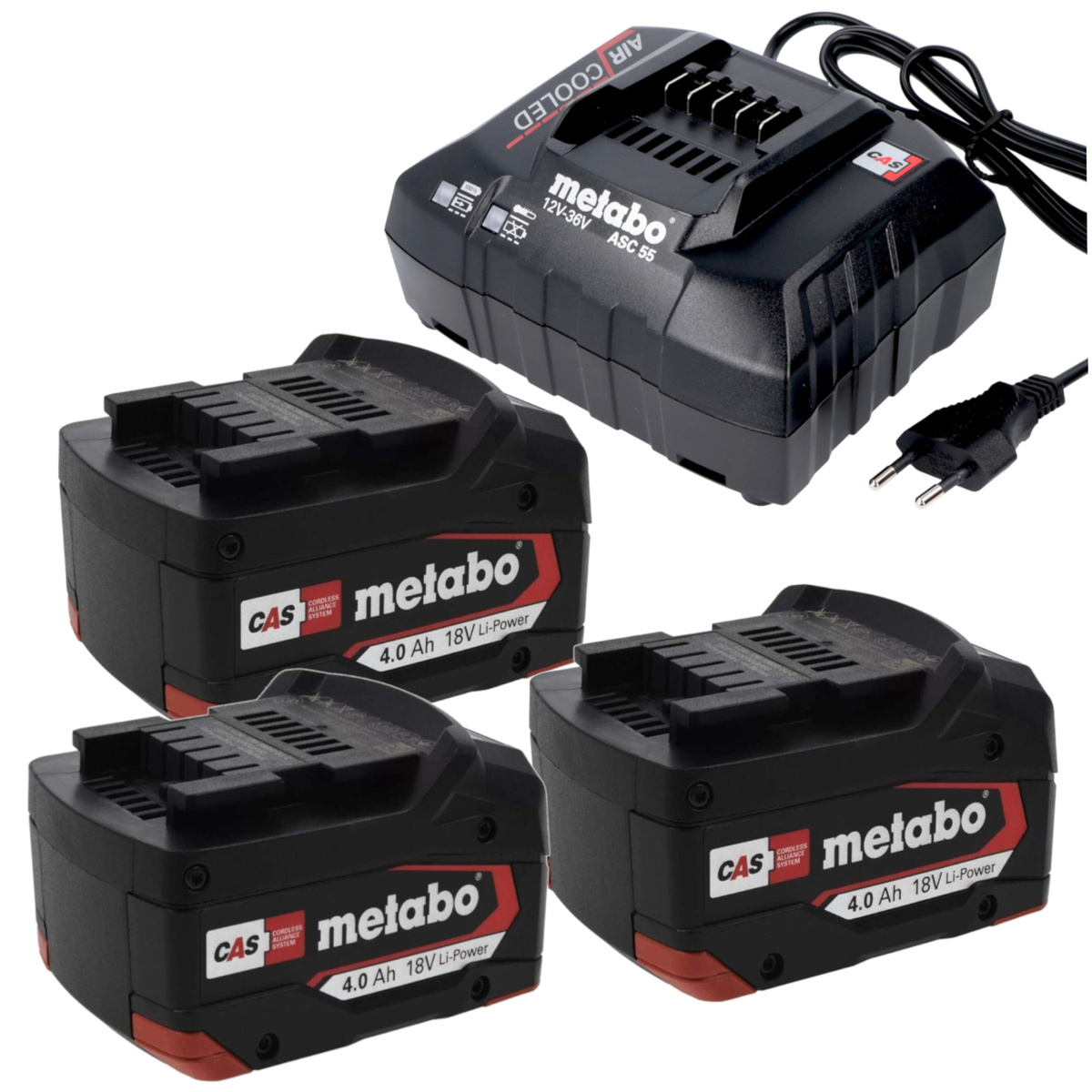Zestaw zasilający Metabo 685049000 – 3 akumulatory Li-Power 18 V 4,0 Ah + ładowarka ASC 30-36 V
