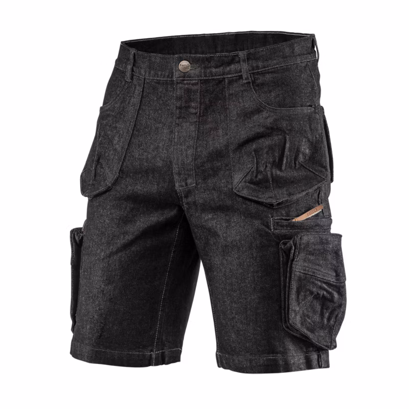 Krótkie spodenki unisex NEO TOOLS L DENIM BLACK, czarne 1 szt.
