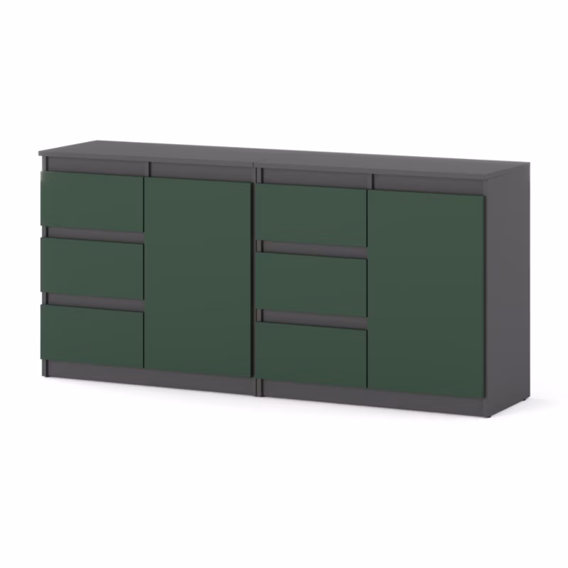 Komoda Hurtownia-Mebli Szuflady 6 Agna Mini 160cm Szary Mat Butelkowa Zieleń 160x35x75 cm 1szt.
