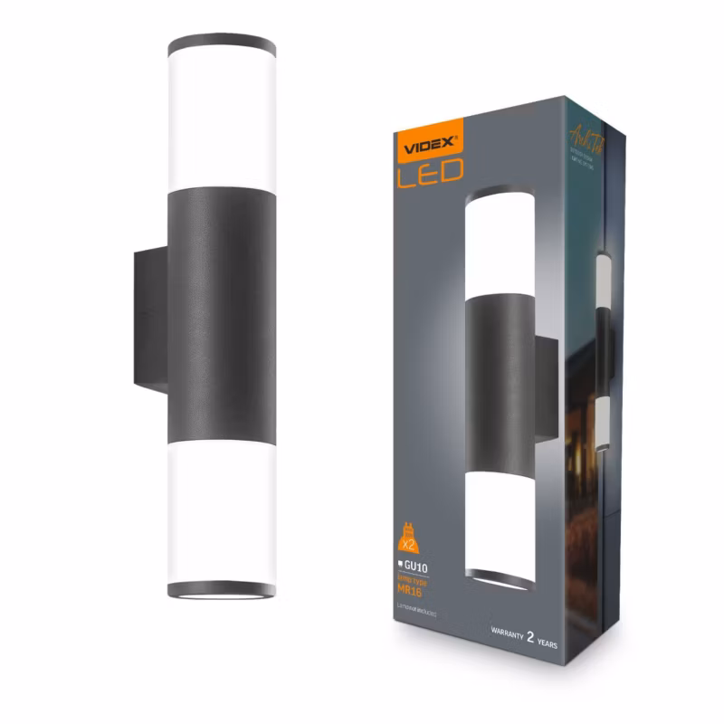 Kinkiet ścienny zewnętrzny Videx Ar090 czarno-biały 2 x GU10 x IP54 wym: 30,5 x 6 x 8 cm – 1 szt.