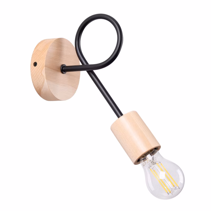 Kinkiet ścienny Sollux Lighting Ember czarny-naturalne drewno 1 x E27 x IP20 wym: 24 x 10 x 19 cm – 1 szt.